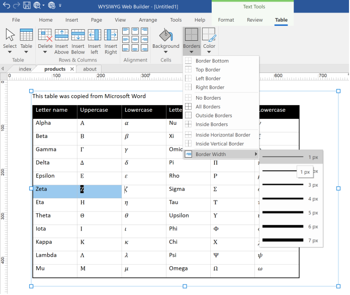 MS Word Table MS Word Table